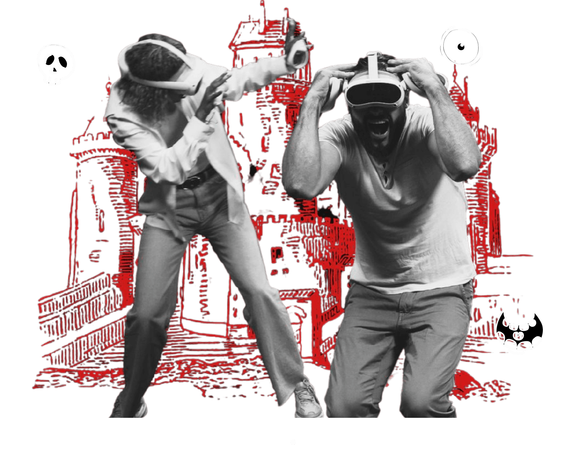 Groupe de joueurs VR pendant Halloween à eREEL Annecy